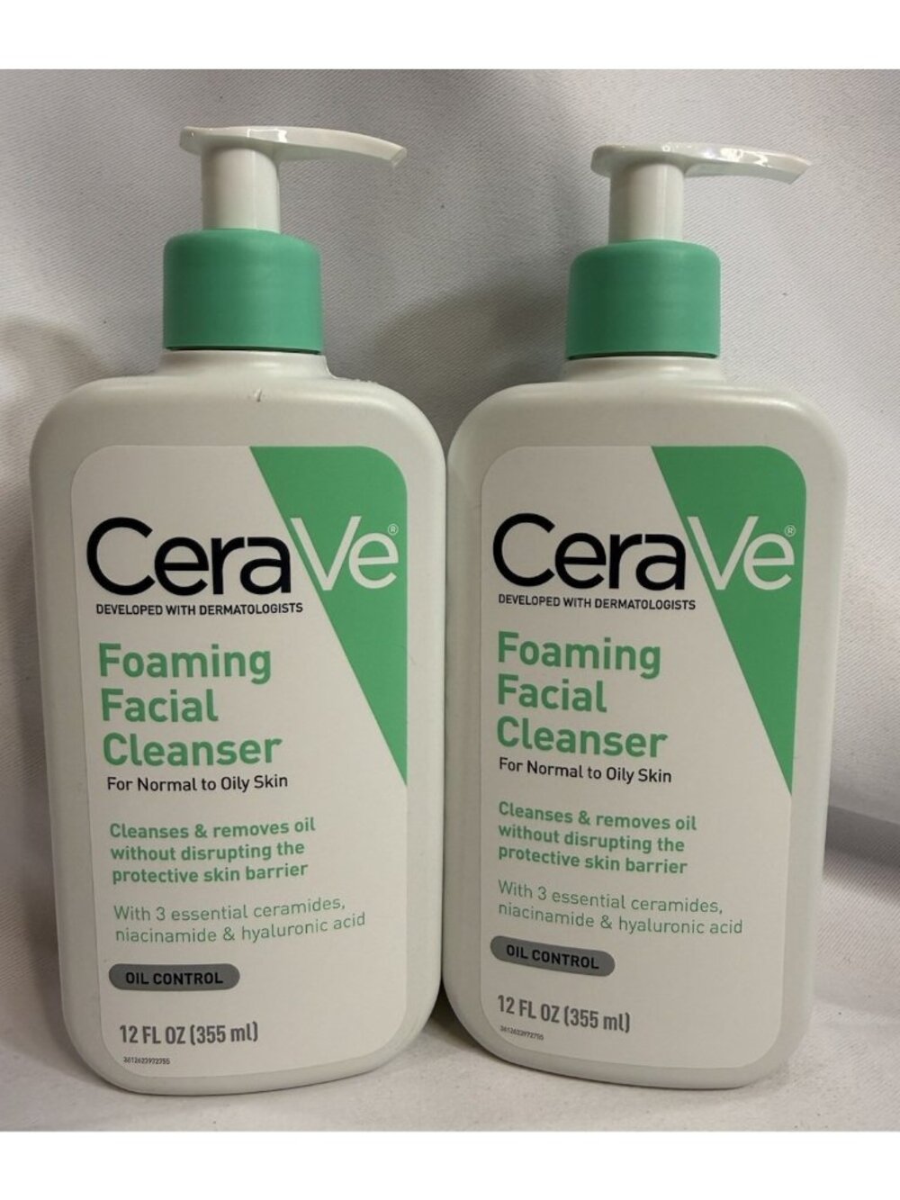 LOT of 2 CeraVe Foaming Facial Cleanser Normal to Oily Skin 12 fl oz Pump *W6